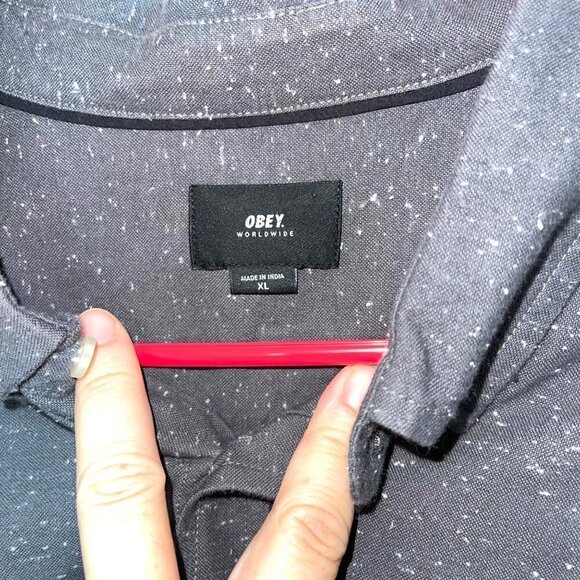 Obey Worldwide Button Down Shirt Mens Vintage Size XL Flannel White Speckled - Picture 4 of 9